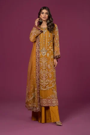3 Piece Embroidered Organza Suit Sf Ef24 45 Yellow
