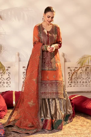 3 Piece Embroidered Raw Silk Suit Sf Ef24 27 Rust